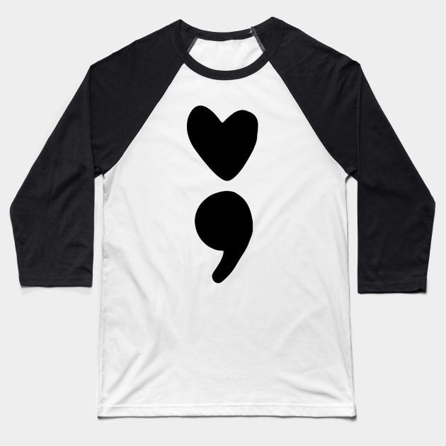 semicolon heart (black) Baseball T-Shirt by mystudiocreate